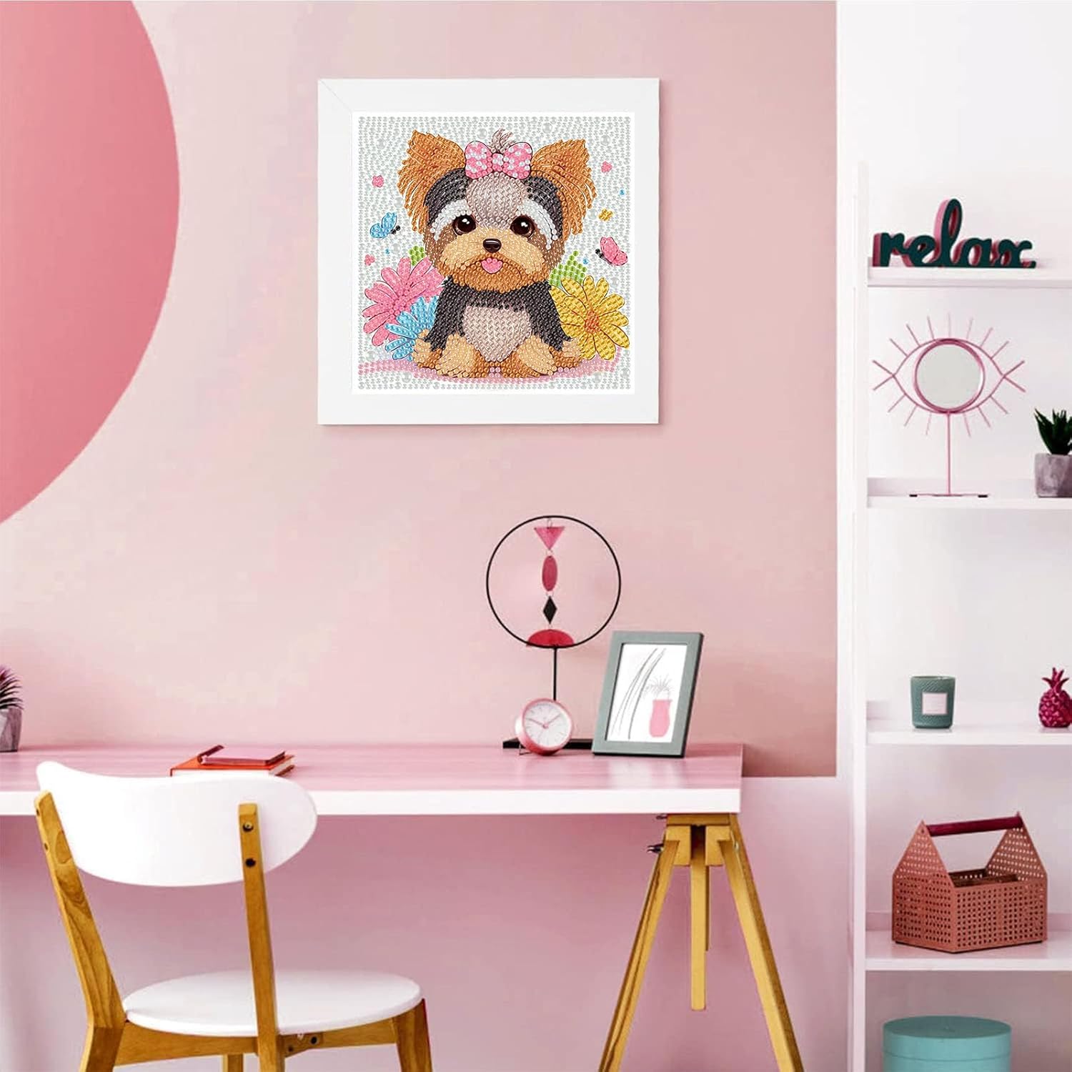 Gemozaic Dog Diamond Art Kits for Kids with Frame, Cute Yorkshire Diamond Art for Kids Ages 8-12 for Gift Home Wall Decor (7x7inch)