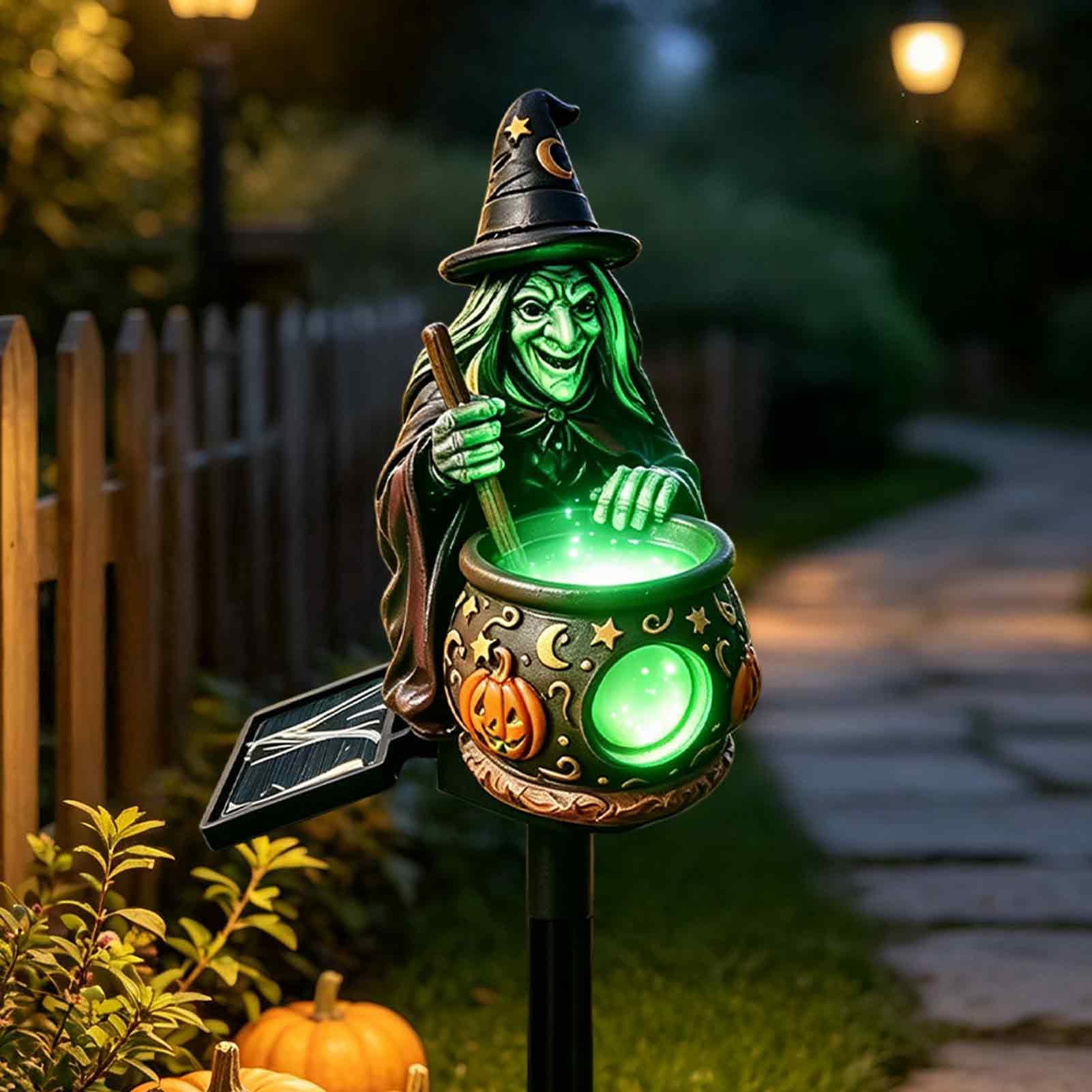 Solarny kociołek czarownicy, lampa ogrodowa z żywicy, świecąca lampa ścieżkowa, wodoodporna dekoracja trawnika na podwórko, na stół, świąteczna ozdoba, trawnik ogrodowy, patio, dekoracja