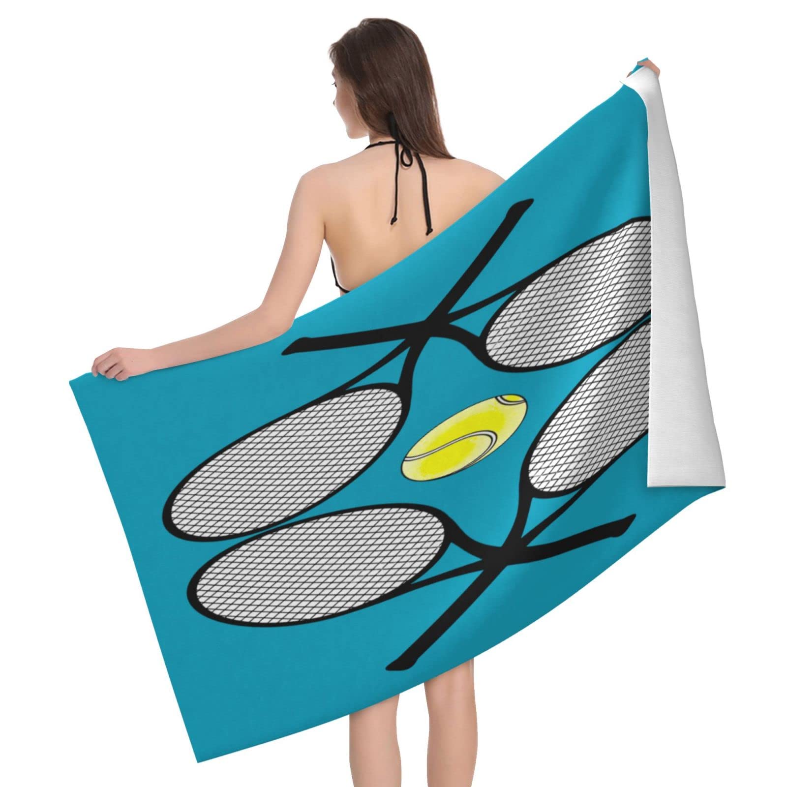 Lawenp Tennis and Racquets 1 Beach Towel, Lightweight Sand Free Quick Dry Microfiber Absorbent Bath Towel for Kids, Adults, Swimming, Bath, Yoga, Pool, Travel, Camping 32"X52"