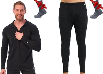 Merino.tech Merino Wool Base Layer Mens Set - Lite Underwear for Men Top, Bottom + Wool Socks, 165 Charcoal X-Large