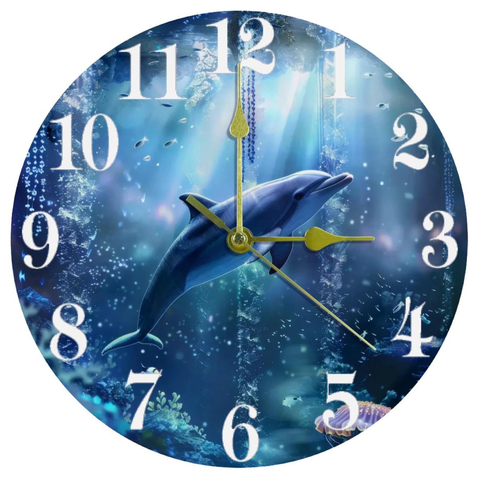 Horloge murale sans tic-tac Dream Dolphin avec mécanisme silencieux à pile