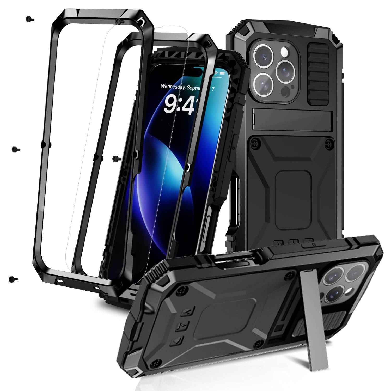 MIYIYQP Compatible for iPhone 16 Pro Max 5G Case with Stand Kickstand & Built-in Camera & Screen Protector