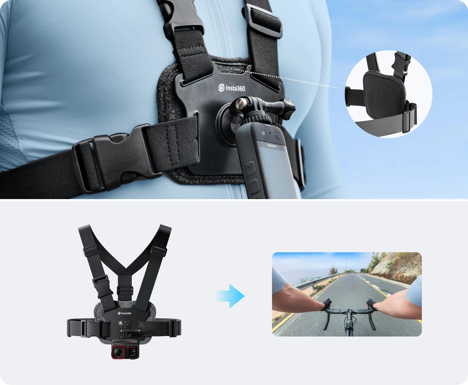 Insta360 Kit Bici, Supporto per Manubrio e Fascia Pettorale, Nero