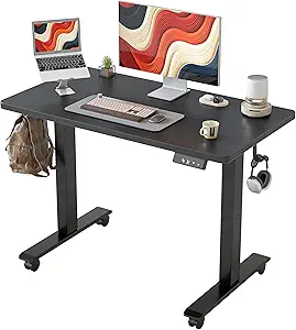 TIQLAB Height Adjustable Electric Standing Desk, 40 x 24 inch, Sit Stand Up Desk, Splice Board, Computer Home Office Desk, Black Top