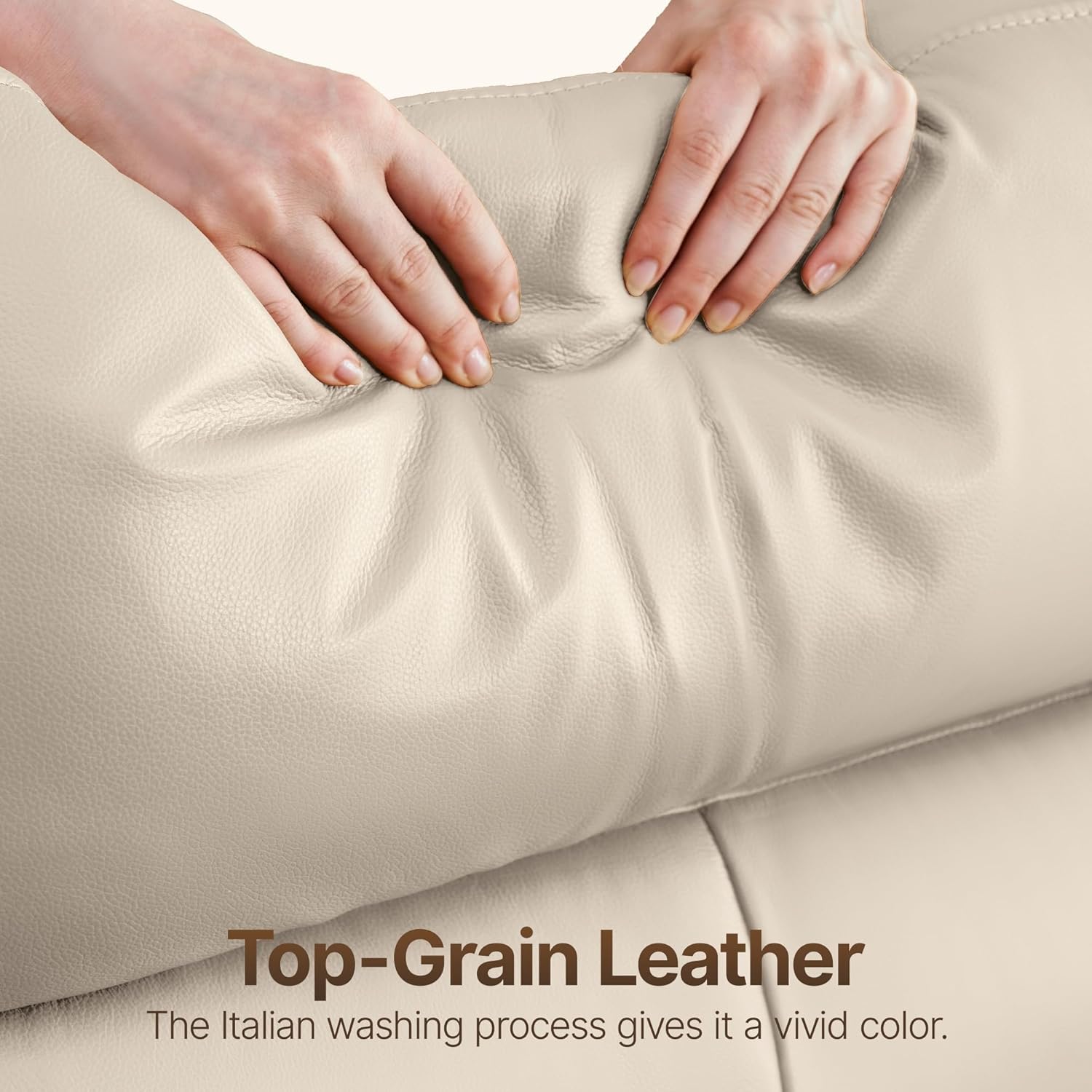 Living Room Single Sofa Beige Swivel Rocker Recliner, Water-Washing Process, Reclining Armchair Ease Genuine Leather Recliner Chair