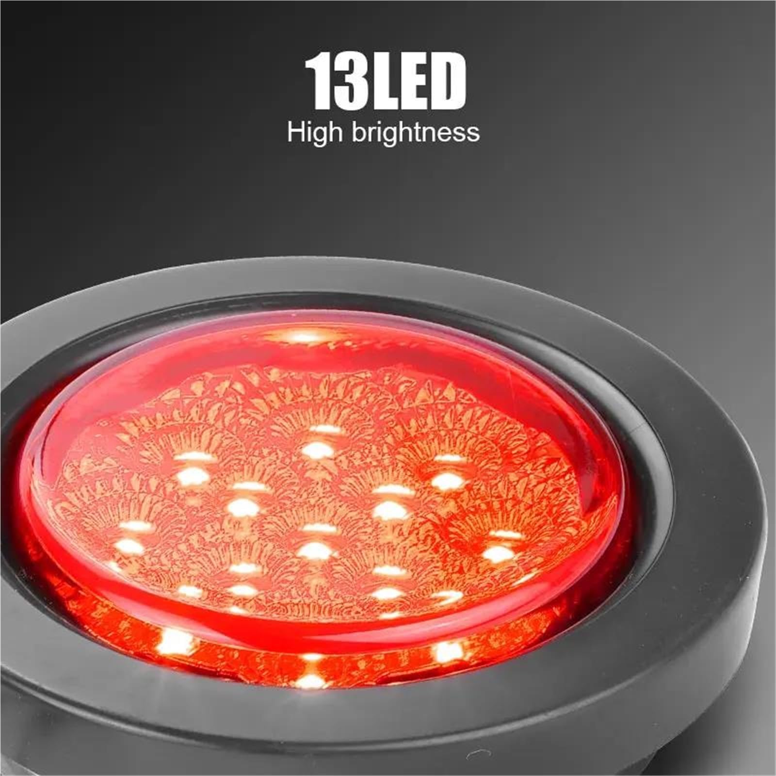 Luces Direccionales Luz Trasera Redonda 14 LED, 2,5 Pulgadas, Intermitente, Freno, Marcha Atrás, Para Coche, Camión, Remolque, Autobús Indicador Retrovisor(2pcs Red)