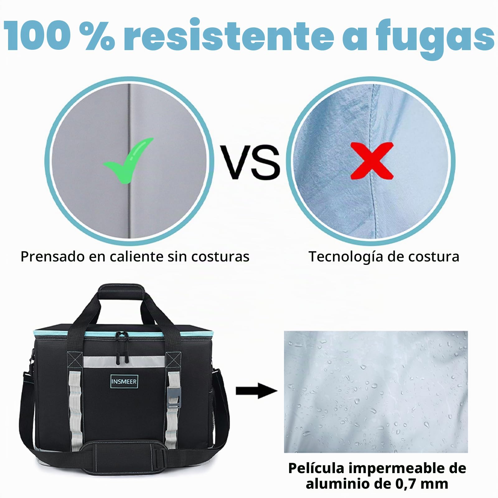 INSMEER Bolsa térmica Grande 65 latas, a Prueba de Fugas aislada Plegable fácil de Limpiar con abridor de Botellas y Correa de Hombro extraíble, Adecuada para Playa,Picnic,Compras,Camping, 48 L