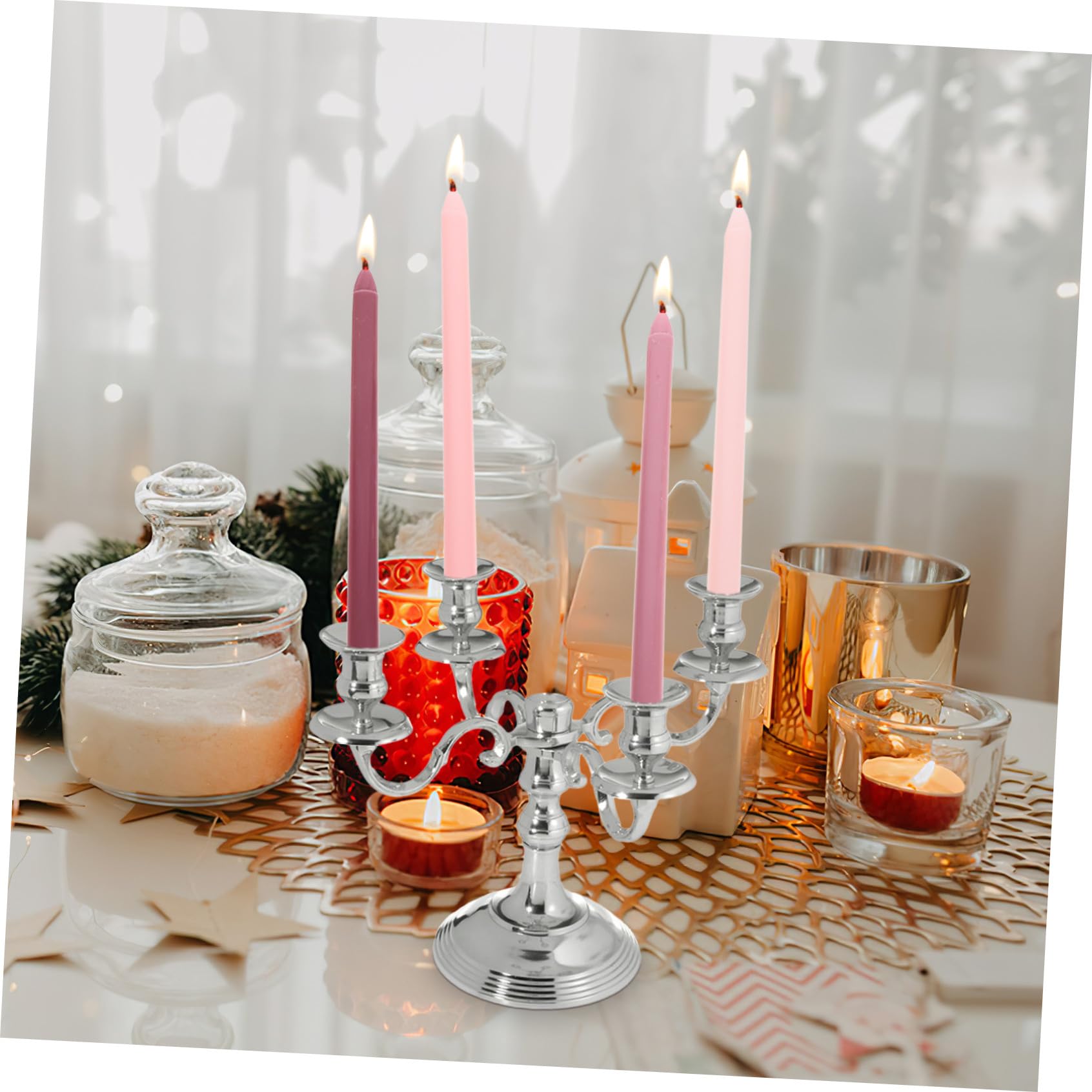 Veemoon Velas Aromáticas de Poste Largo Degradado Rosa 4 Piezas Fragancia de Rosa Intensa sin Humo ni Olor para Decoración Romántica y Cenas en Comedor