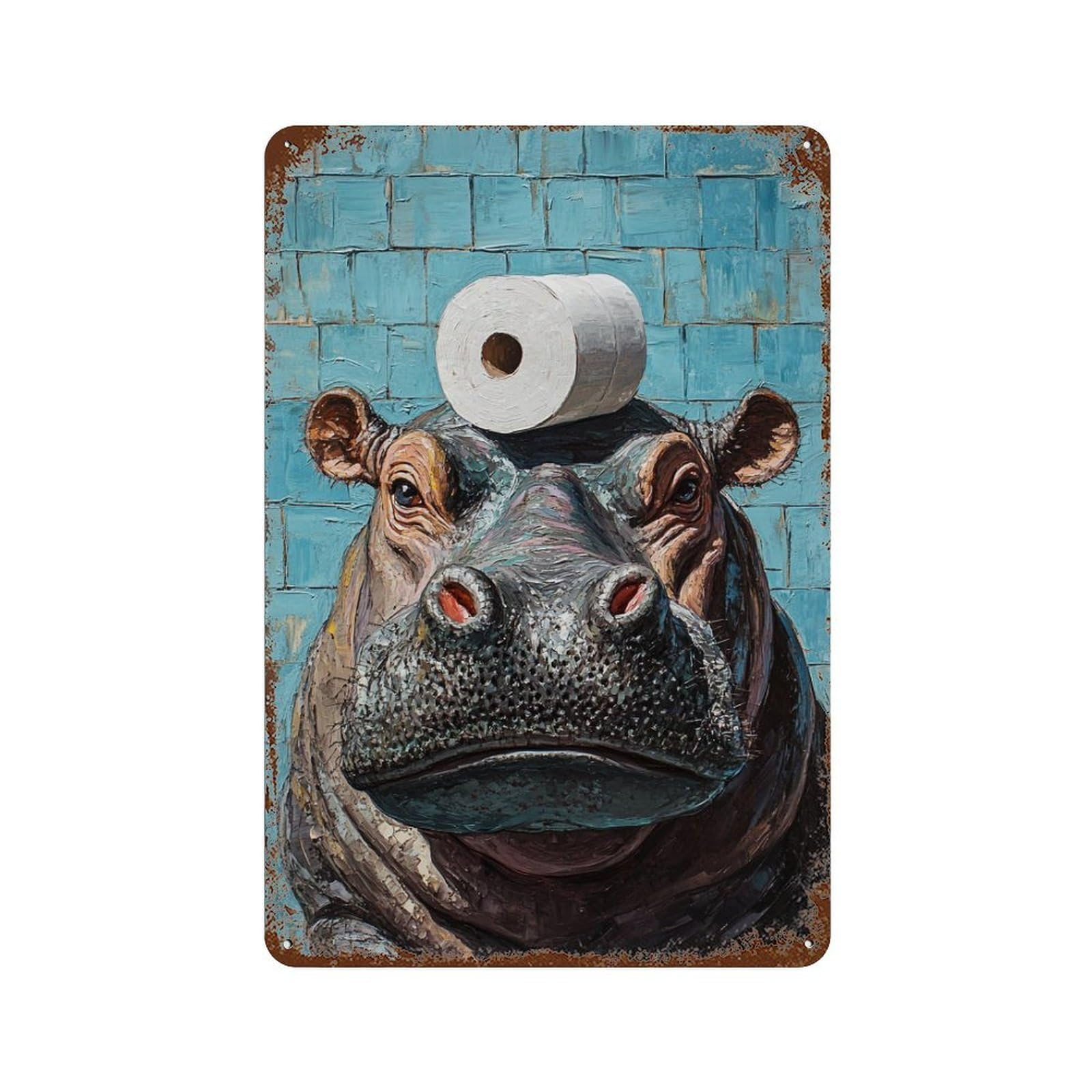Hippos Love Toilet Paper-2 11.8"x7.9" Rust Effect Tin Sign, Vintage Wall Decor for Farmhouse, Kitchen And Entryway Decor