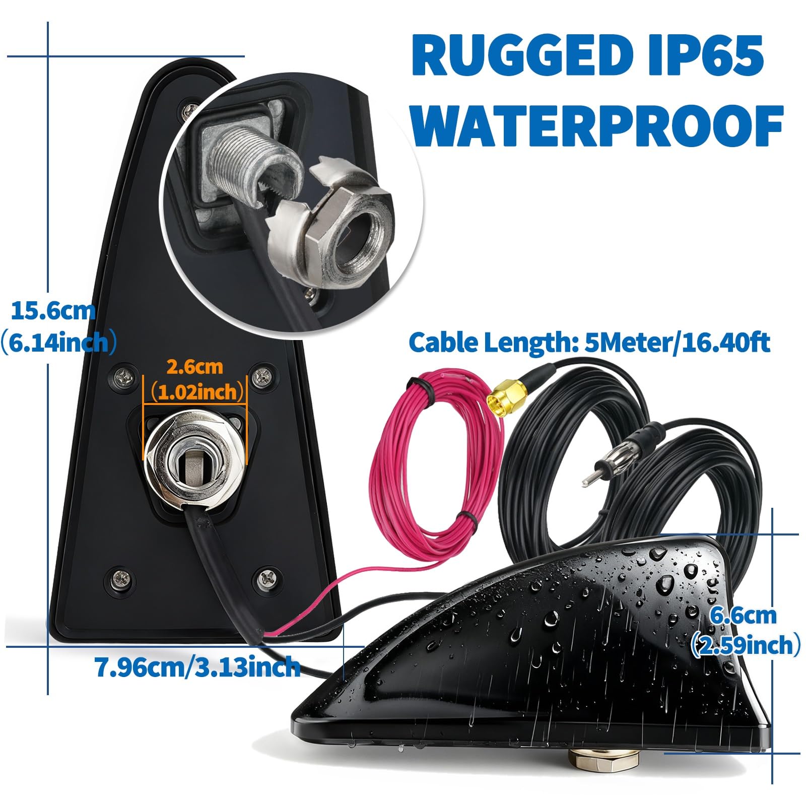 Bingfu Antenna Auto Pinna di Squalo Autoradio FM AM & GPS Beidou GNSS | 8dB LNA, Tensione Larga 9-16V, Impermeabile IP65, Compatibile con Sistemi Stereo e Navigazione Camion Camper Furgoni, Nero