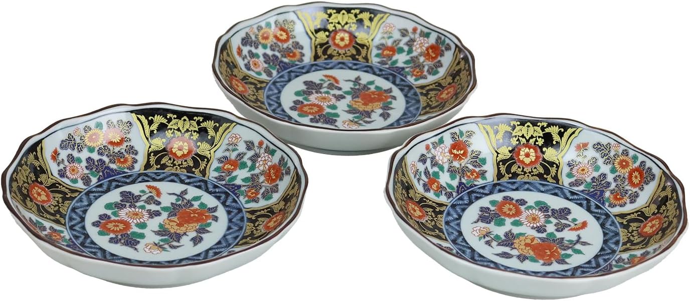 Yukui Romance Kurimari Style Octagonal Plate, 1 Piece, Dyed Brocade Gold Crest, Gorgeous [Arita Ware, Made in Japan]