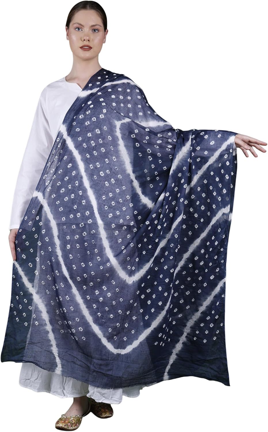 Exotic India Pure Cotton Bandhani Leheria Tie-Dye Dupatta from Gujarat - Pure Cotton
