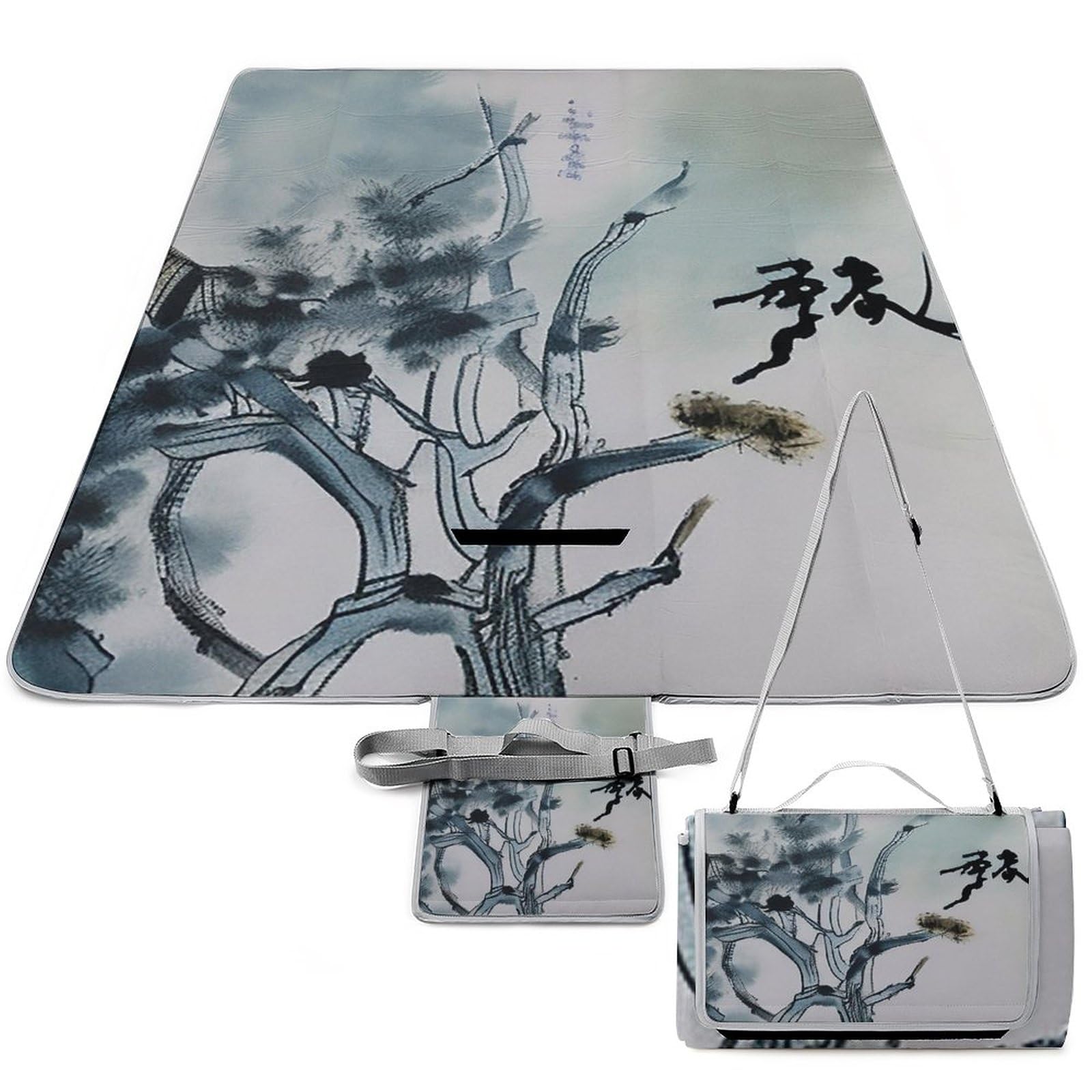 Birds-Texture Picnic Blanket Waterproof Foldable, Large Outdoor Picnic Blanket Beach Blankets Camping Blanket Travel Mat, Shoulder Strap Tote, Rectangle 58x58in