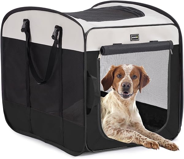 DONORO Dog Kennels and Crates for Medium Dogs, Portable Pop Up Indoor Pet Cage with Sturdy Wire Frame, Collapsible Trave