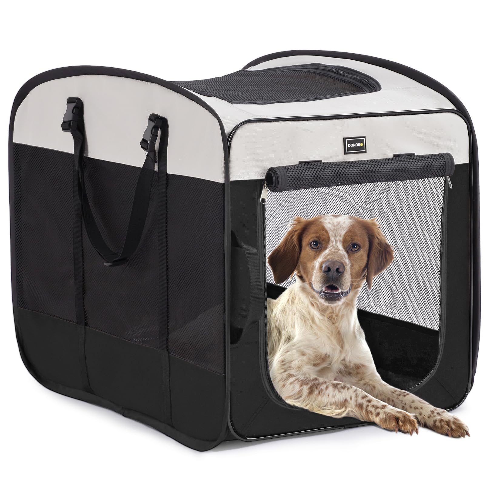 DONORO Dog Kennels and Crates for Medium Dogs, Portable Pop Up Indoor Pet Cage with Sturdy Wire Frame, Collapsible Travel Crate Soft Sided Cat Bag Escape Proof (Black, 24.0" L x 16.0" W x 19.0" H)