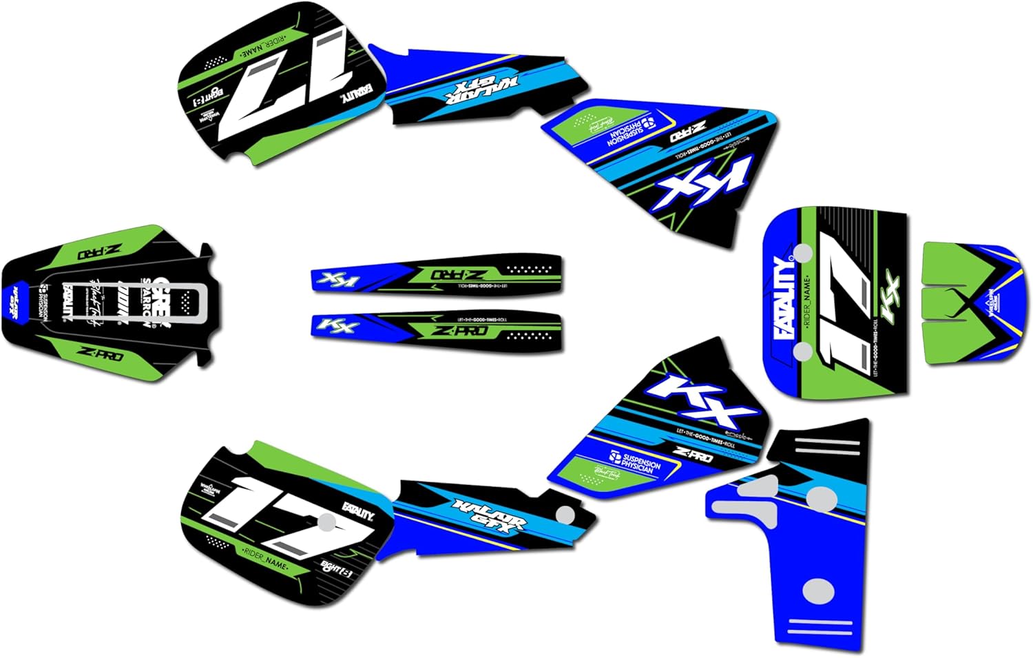 Graphics Kit for Kawasaki KX60 (1984-2004) AXIS Series Green-shift 09 Mil - Dirt bike Custom Racing Graphics Decals Stickers Kit, no-plastics