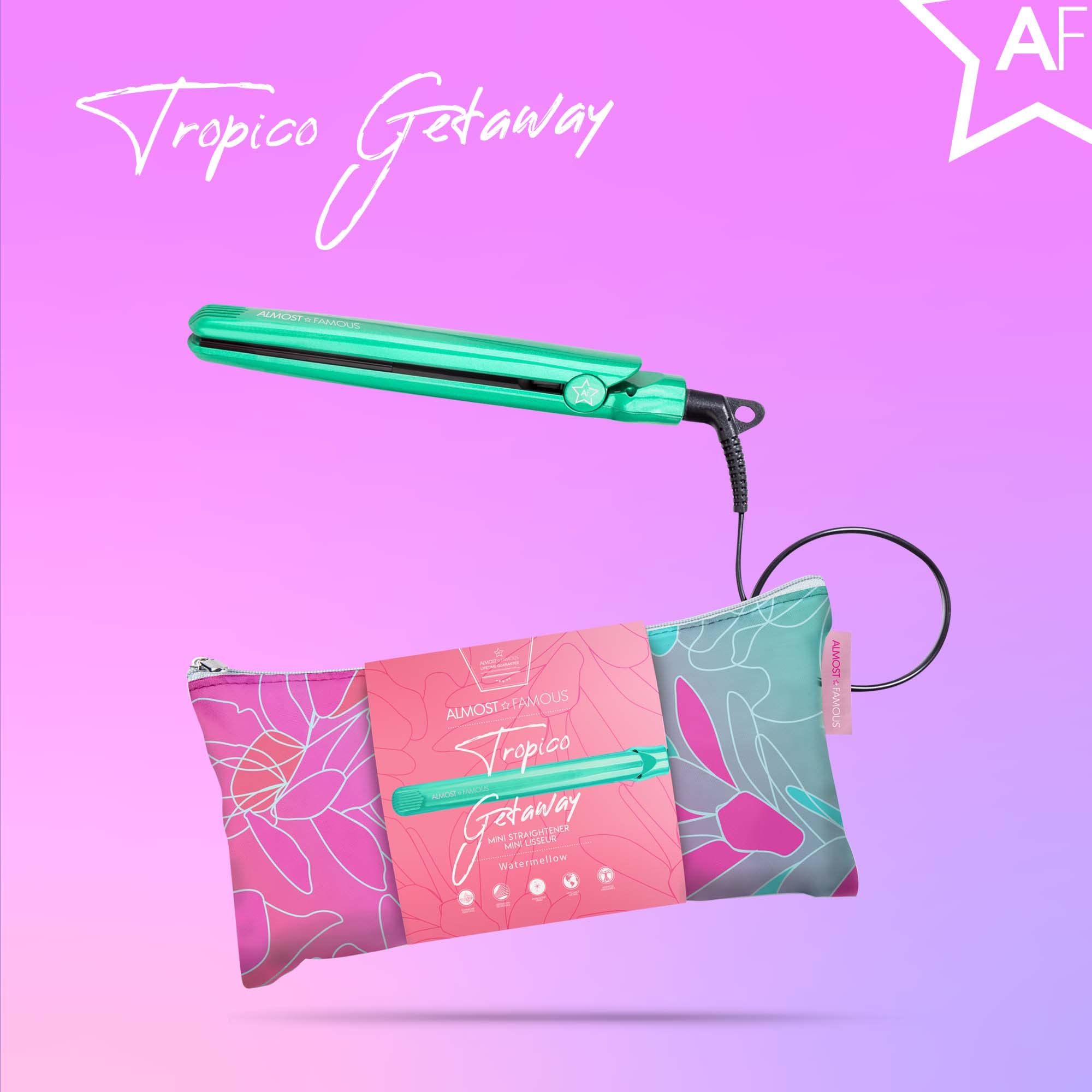Like New Mini Almost Famous Teal Hair Straightener Flat Iron w Pink Floral Pouch Amazon.com : Almost Famous Tropico Getaway 0.5 inches Mini  main image 3