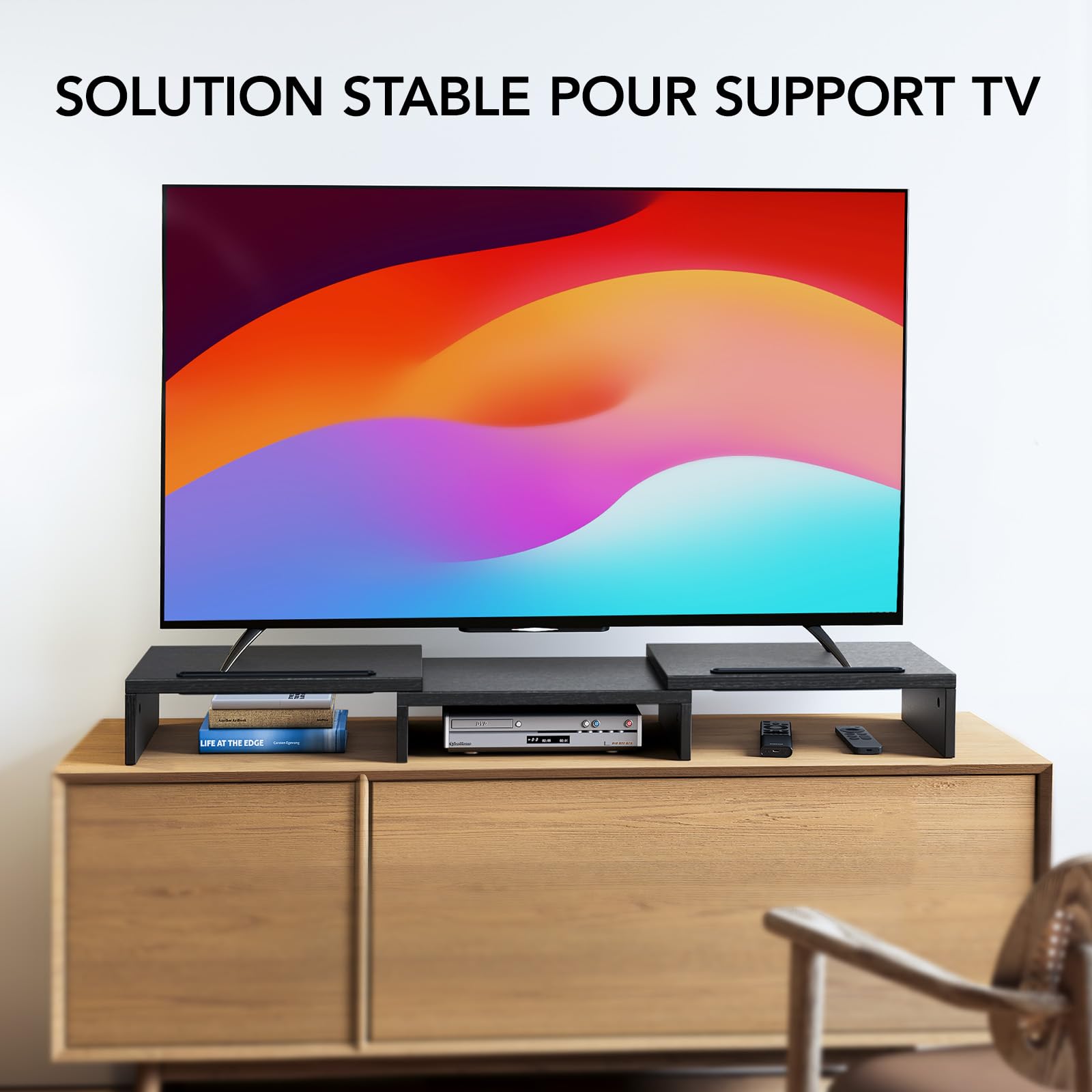 HUANUO Support Moniteur Double, Rehausseur Ecran PC Bureau avec 2 Emplacements, Rehausseur Ecran, Support Polyvalent Écran PC, Laptop, PC, Noir