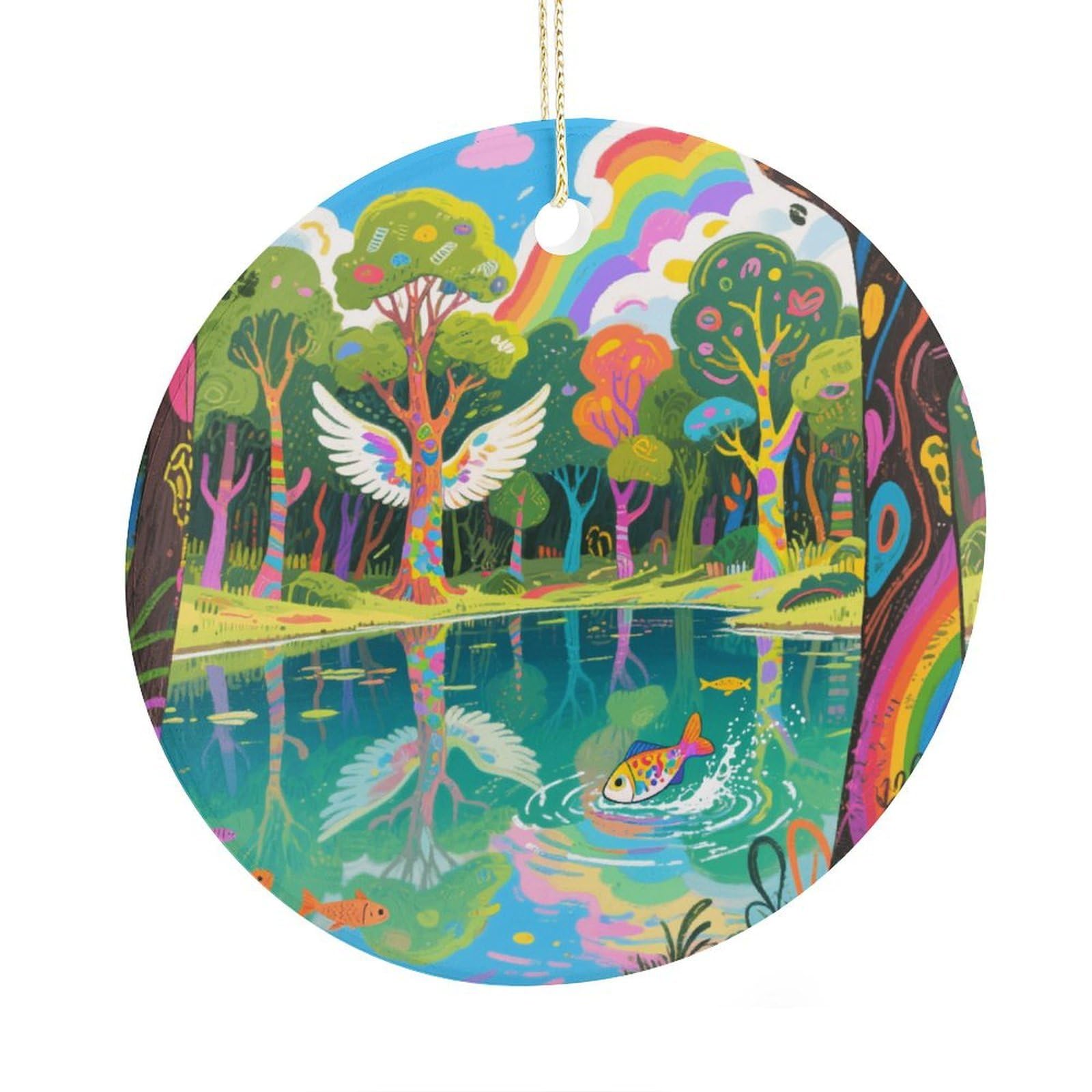 Fekiloot Style Graffiti Lake Christmas Ornaments 2.9 Inch Round Ceramic Ornament Keepsake Thank You Gifts For Office, Room, Home - Holiday Present Ideas