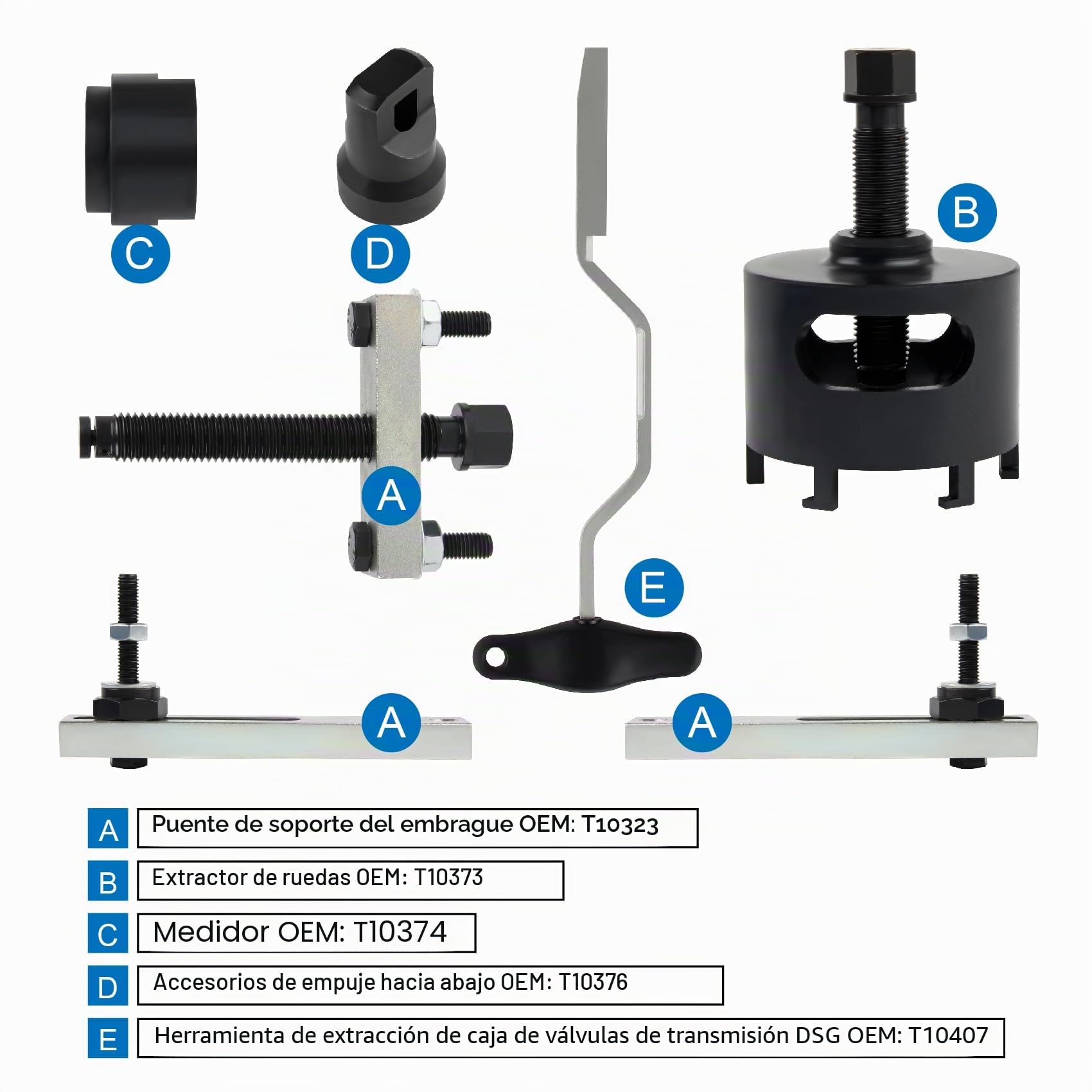 Herramientas transmisión Doble Embrague, Herramienta de instalación Herramienta de eliminación Apto para VW 7 velocidades DSG T10323 T10373 T10374 T10376