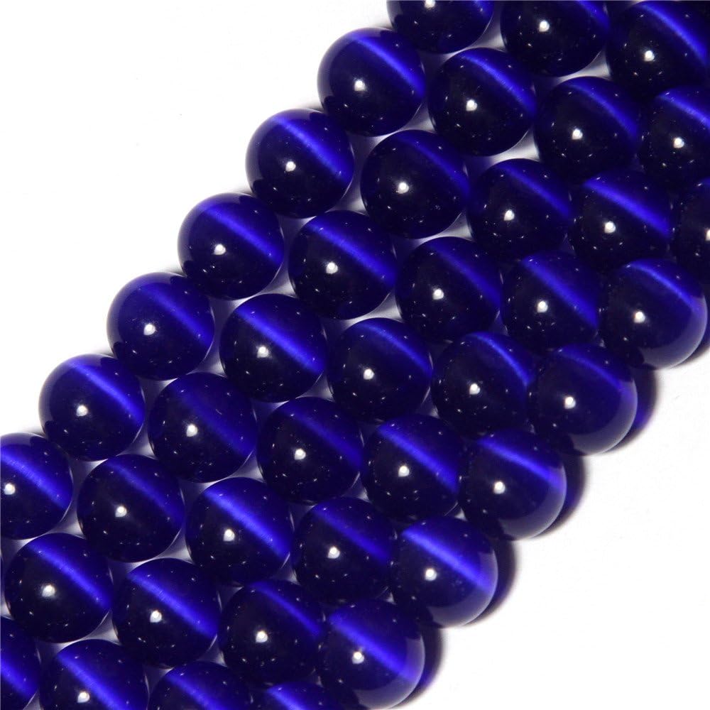 COMELYJEWELCOMELYJEWEL Sweet & Happy Girl's Gemstone Art Beads 8mm Round Dark Blue Cat Eye Strand 15 Inch Jewelry Making