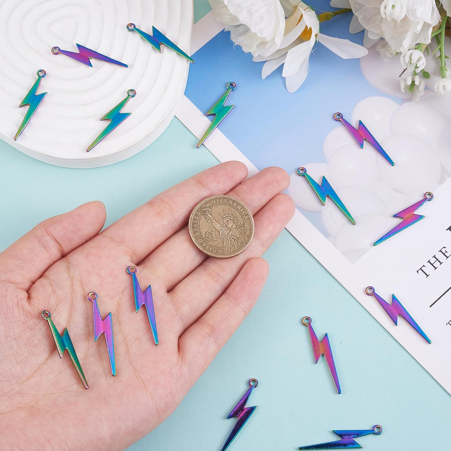 Alloy Cross Angel Wings Moon Flower Charms Pendant Rainbow Color Charms for Bracelet Necklace Earrings Jewelry Making DIY Craft Supplies - Image 5