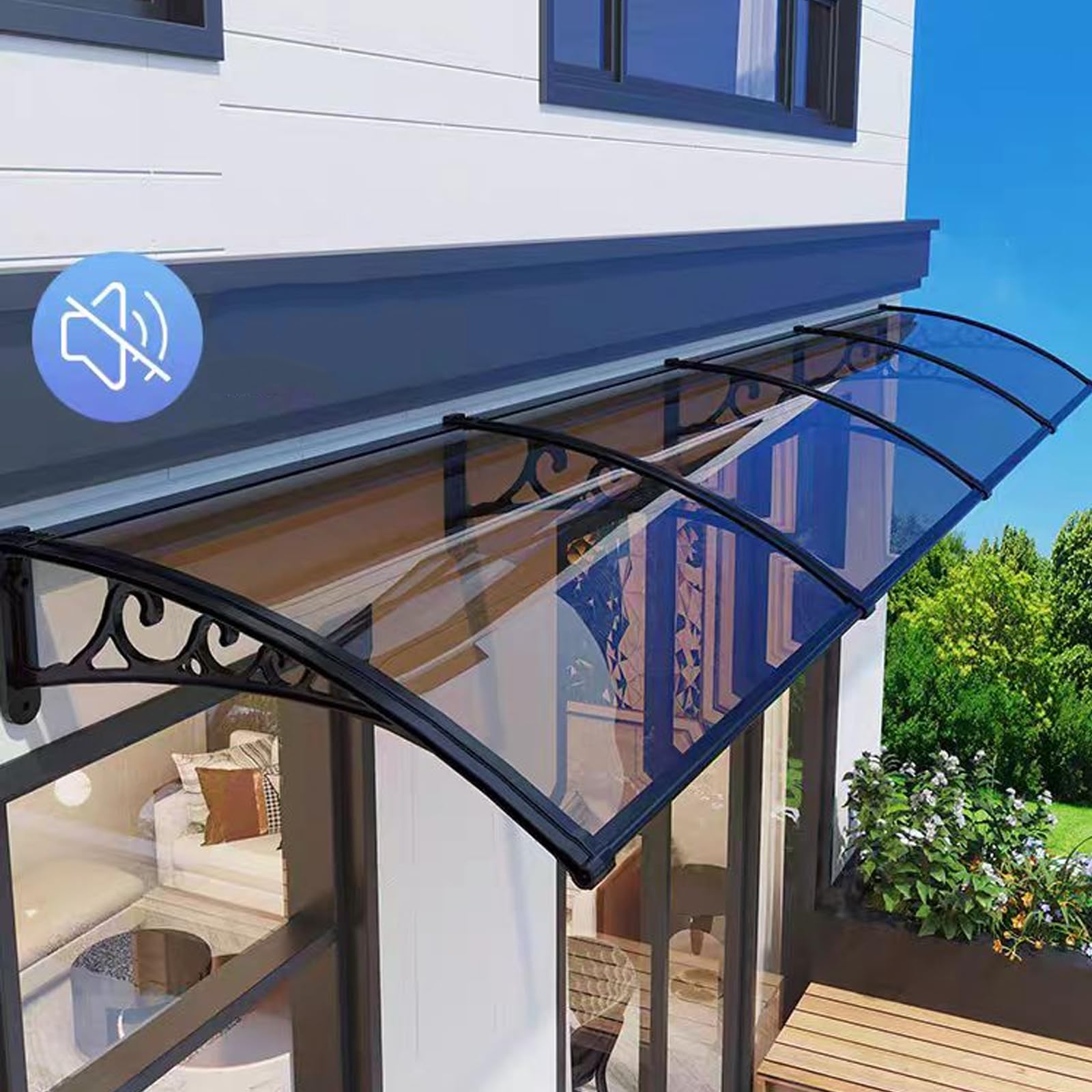 Kufu01 Black Door Awning,Front Door Canopy Patio Porch Shelter Outdoor Garden Canopy,99% Uv Block Polycarbonate Cover Rain Shelter Cover,60/80/100/120/150Cm Width Optional,For Entrance (150X190cm/59"X75",)