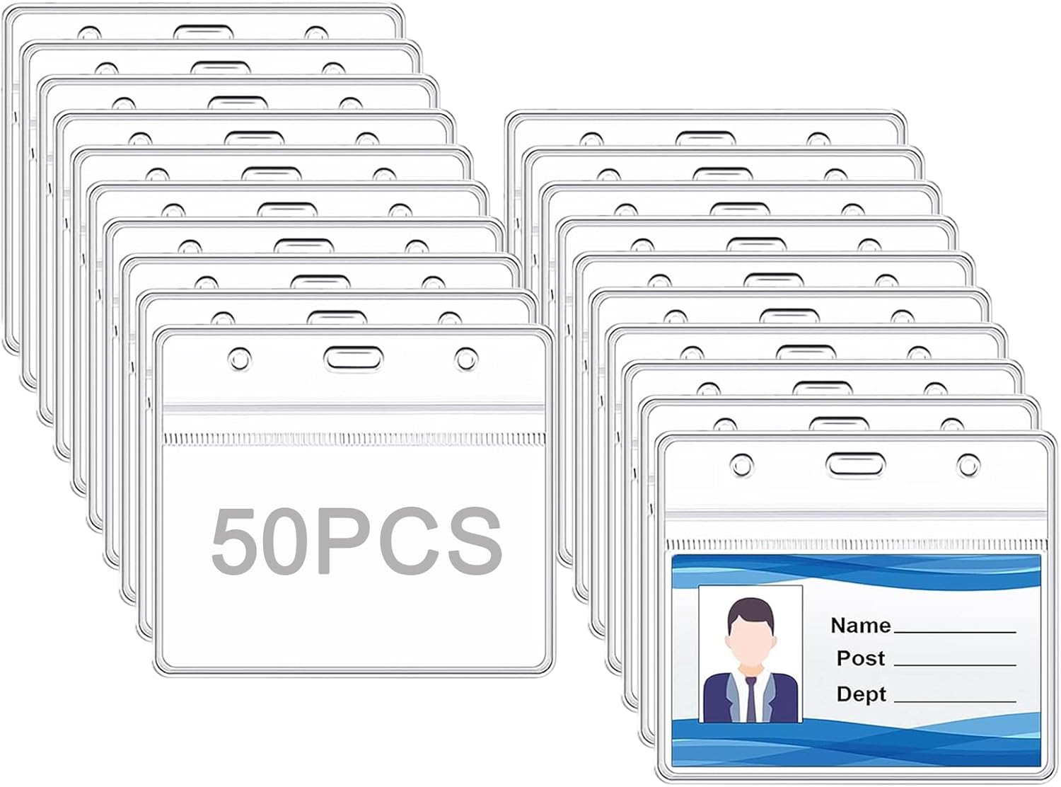 50PCS Clear Card Holder, Clear Plastic Name Badge Holders, Waterproof