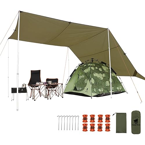 GEERTOP 17 × 10 ft Large Camping Tent Tarp Outdoor Waterproof Flame Retardant Hammock Rain Fly Backpacking Tent Tarp Shelter for Hiking Travel Picnic(Not Includes Poles)