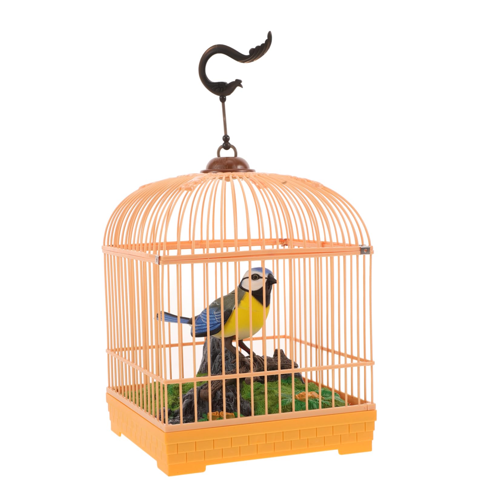 SUPVOX Juguete de Pájaro Artificial con Jaula Pequeña y Activación por Sonido, Diseño Realista de Plástico para Entretenimiento Portátil de Niños y Adultos
