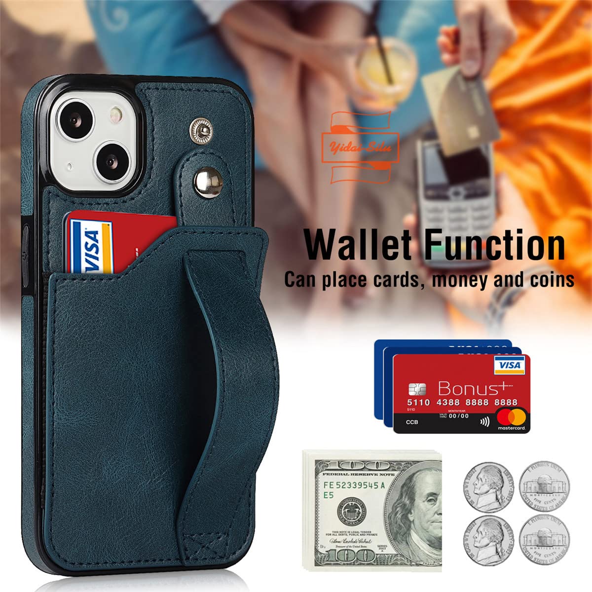 Yidai-Silu Leder Hülle für iPhone 13 Mini Wallet Case[2 in 1 Abnehmbar