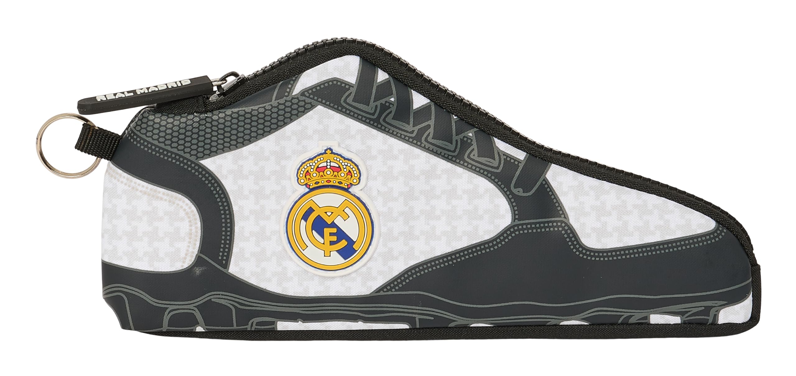 Safta Real Madrid 1ª EQUIPACIÓN 24/25 - Portatodo Zapatilla Escolar, Estuche Infantil, Estuche Niño, Ideal para Niños en Edad Escolar, Cómodo y Versátil, 24x2x10 cm, Color Blanco/Gris