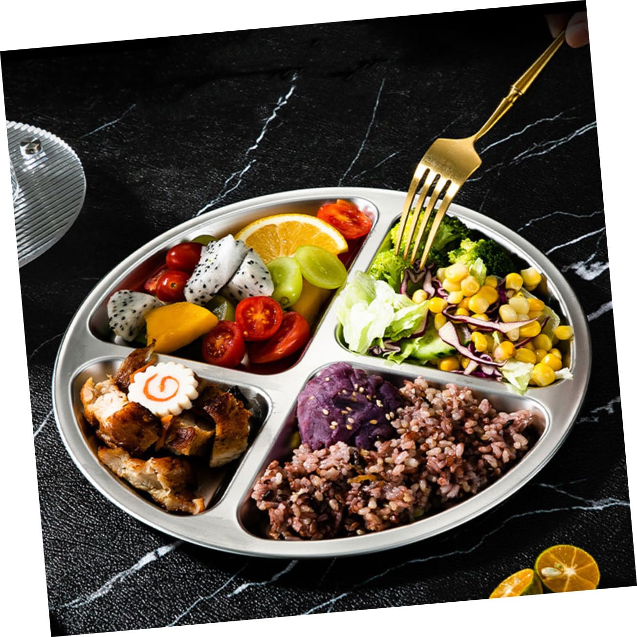 HEALLILY Divided Plate Tray Stainless Steel Portion Control Plate for Balanced Meals Easy to Clean Dinner Trays for Home School Camping and Picnics