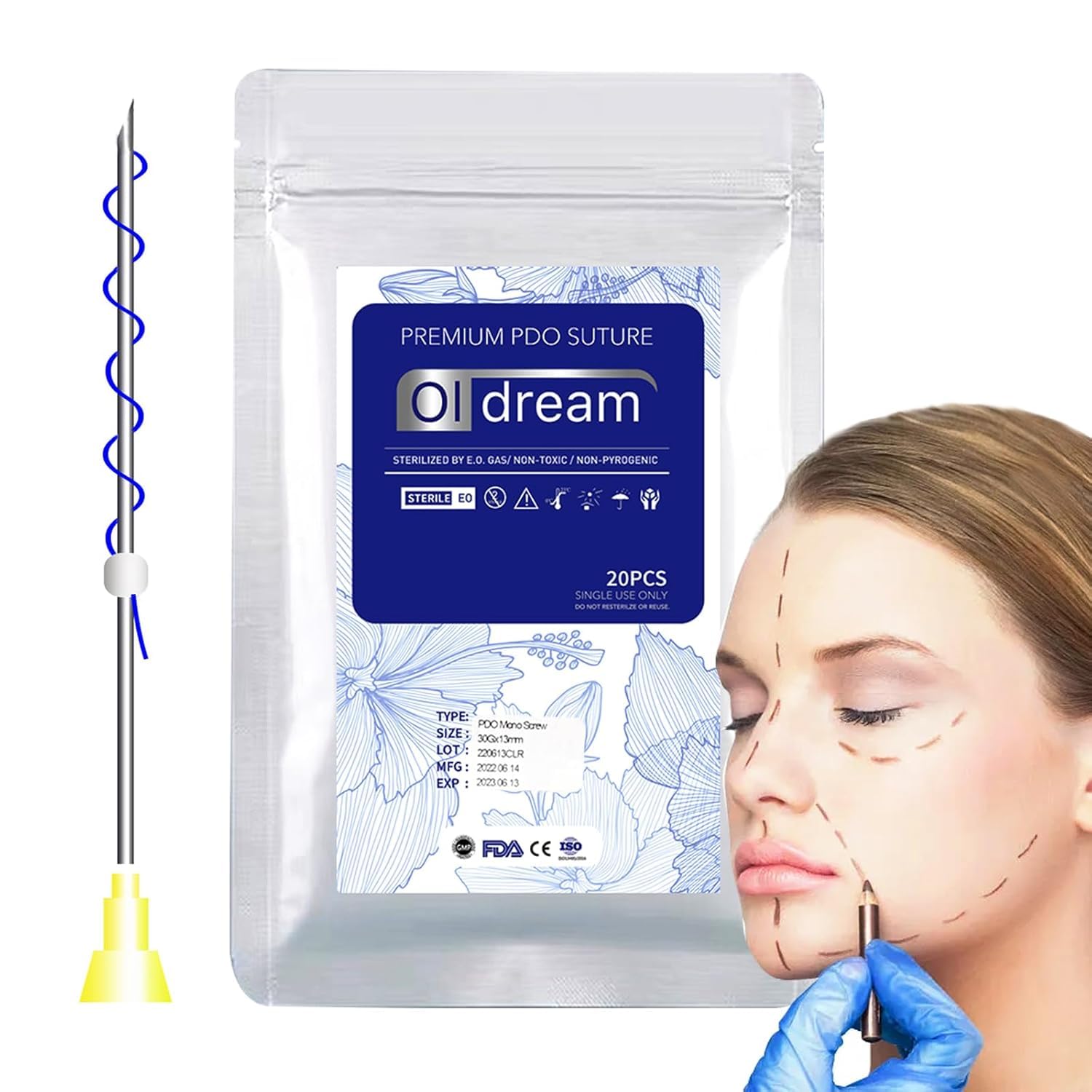 Oldream Lot de 40 fils Pdo 30G13 mm pour lifting