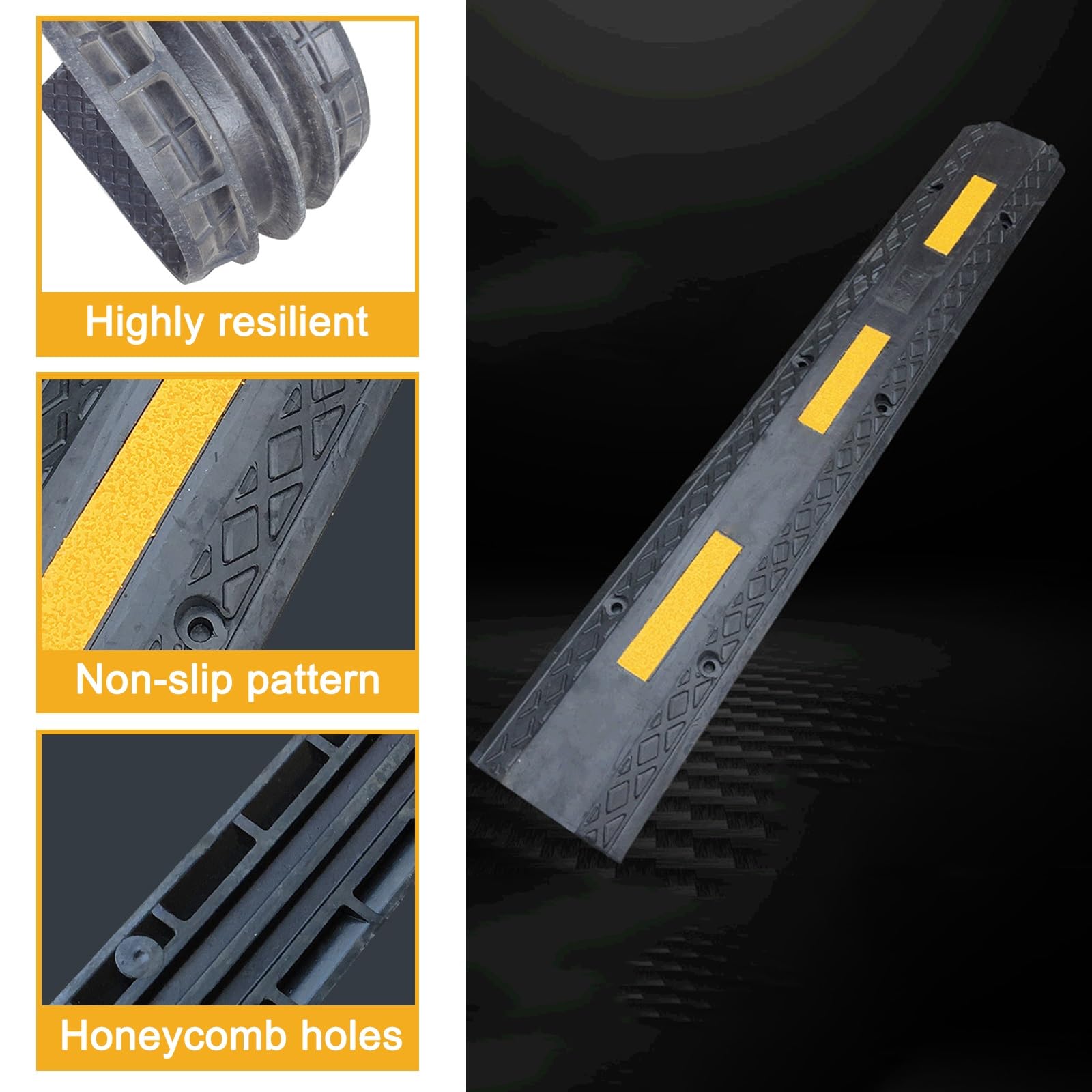 Reductor de Velocidad de Goma, Pasacables Suelo Modular, Canaleta Cables Suelo de Doble Canal para Carretera(2Channel-1Pack)
