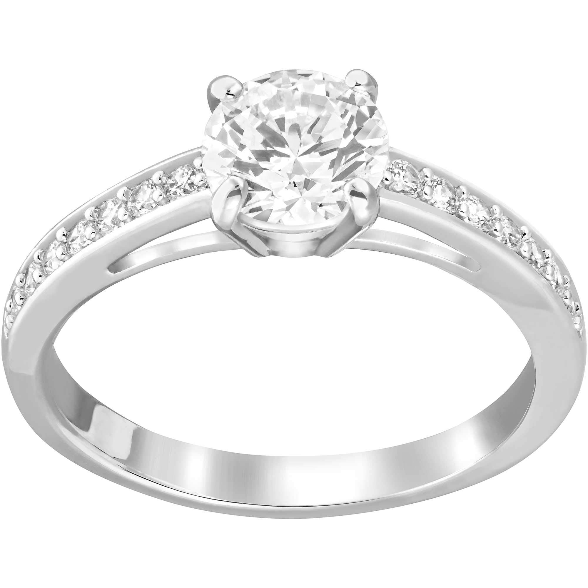 Swarovski Attract ring, Round cut, Pavé, White, Rhodium plated