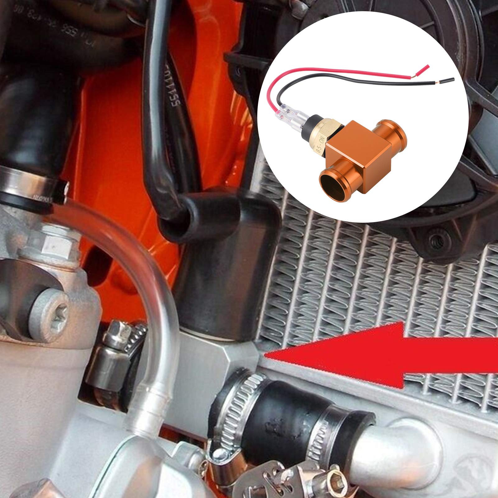 Thermostat Interrupteur de Température de L'eau Radiateur Ventilateur de Refroidissement Capteur de Température pour Moto ATV Hors Route Véhicule (Orange)