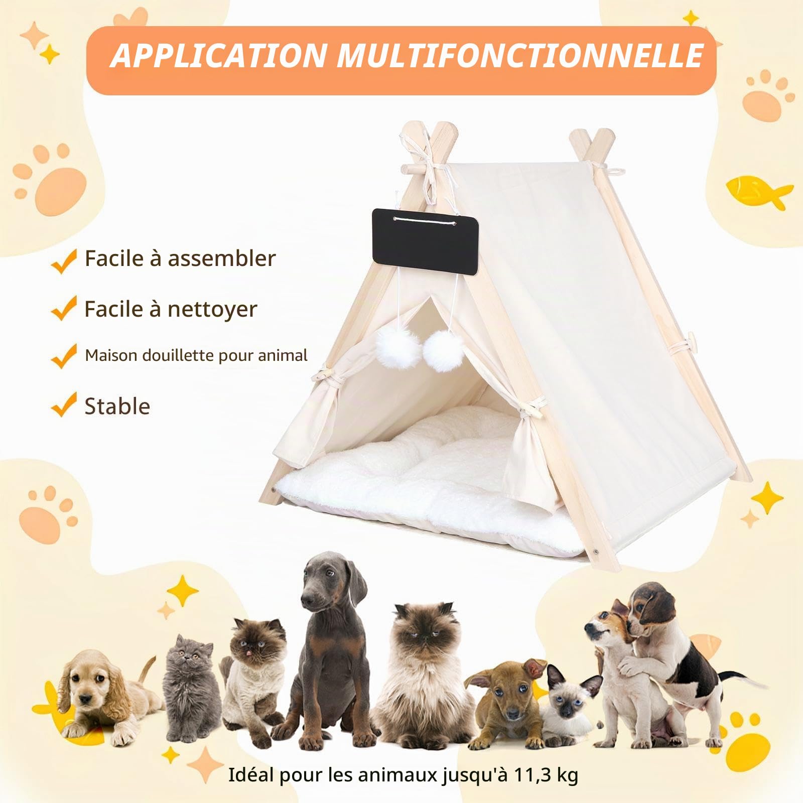 MagiDeal Tipi pour Animaux de Compagnie, nid d'hiver Semi-fermé, Tapis de Repos Lavable, Portable, Maison pour Chien, Chat, Tente, lit avec Coussin pour Chaton, Beige