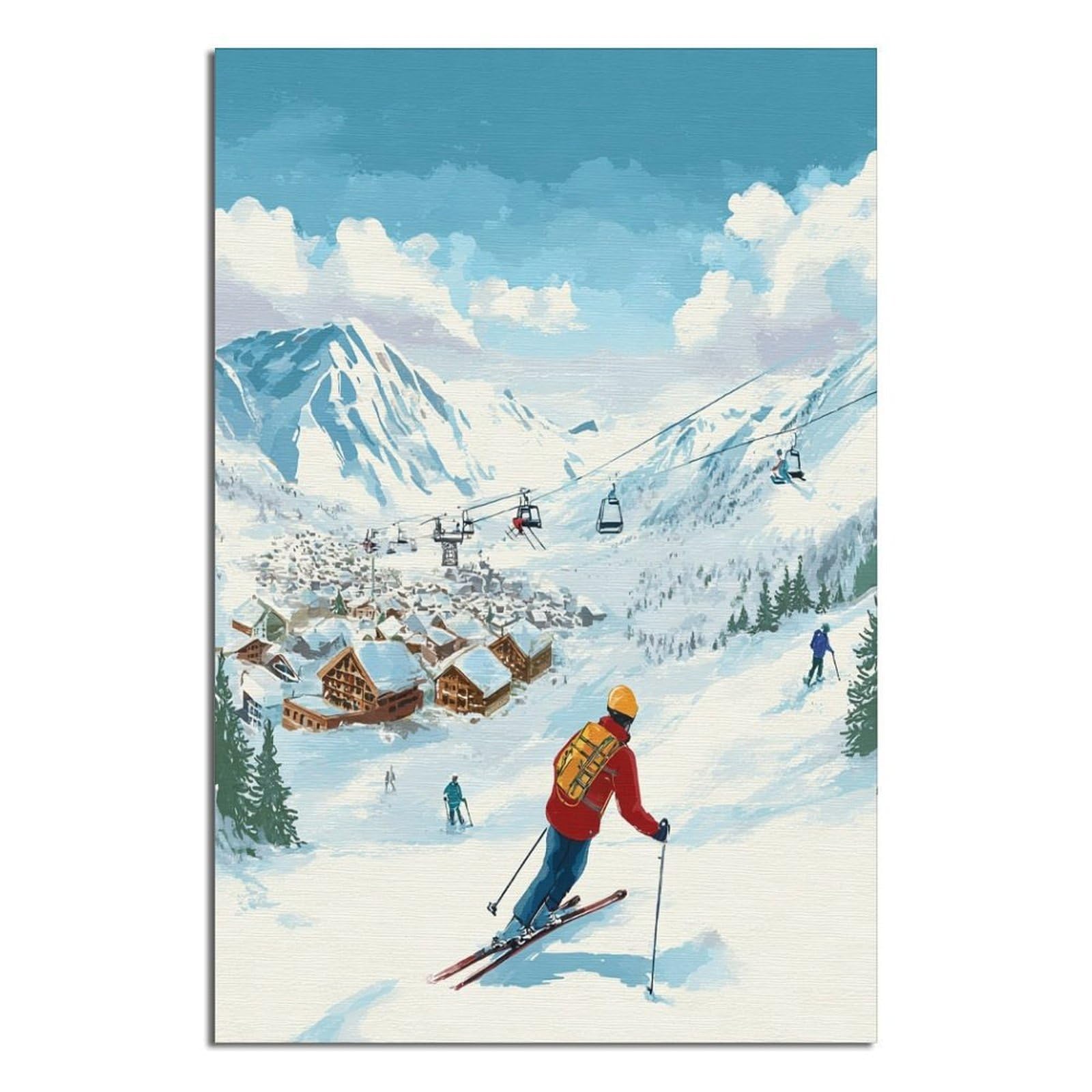 CFXNGA Obergurgl Austria Ski Poster 24x36inch(60x90cm) Vintage Watercolor Canvas Art