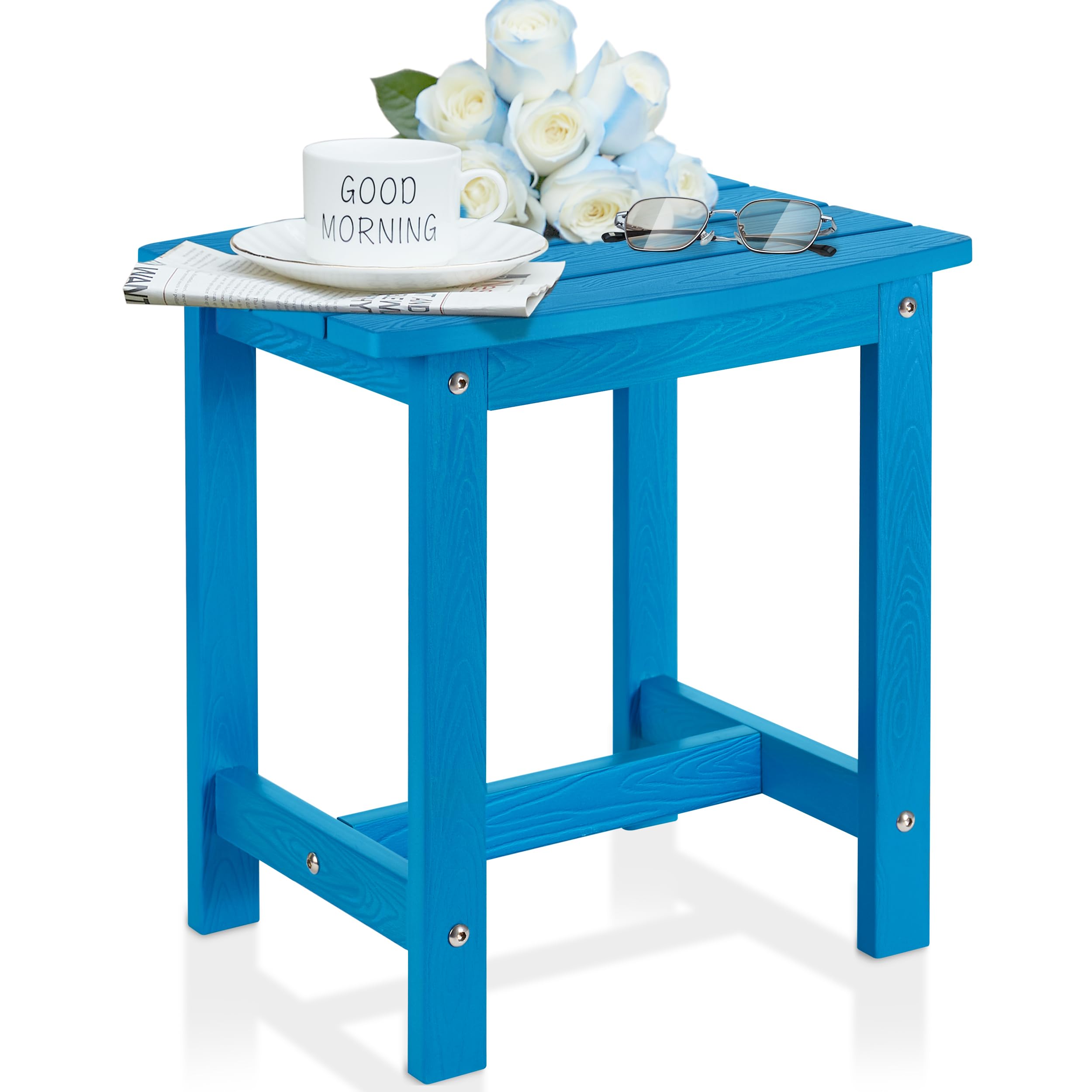 Y&M Outdoor Side Table, HIPS Adirondack Small Single Table, Waterproof Square Outside Table, Balcony Modern End Tables for Patio, Pool, Beach, Porch,