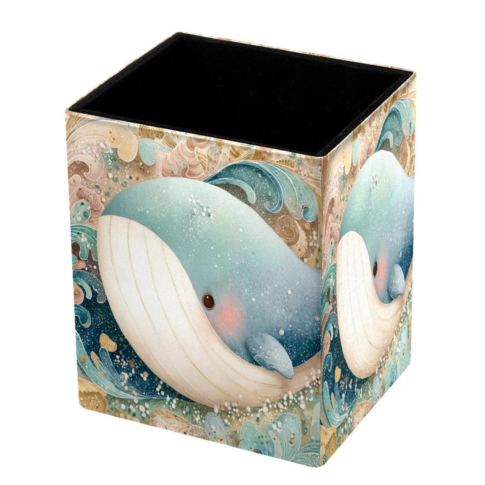 DragonBtu Desktop Pencil Holder, Cute Whale Rectangular Pencil Cup, Pencil Storage Bag Office Desk Supplies Case for School, Kids