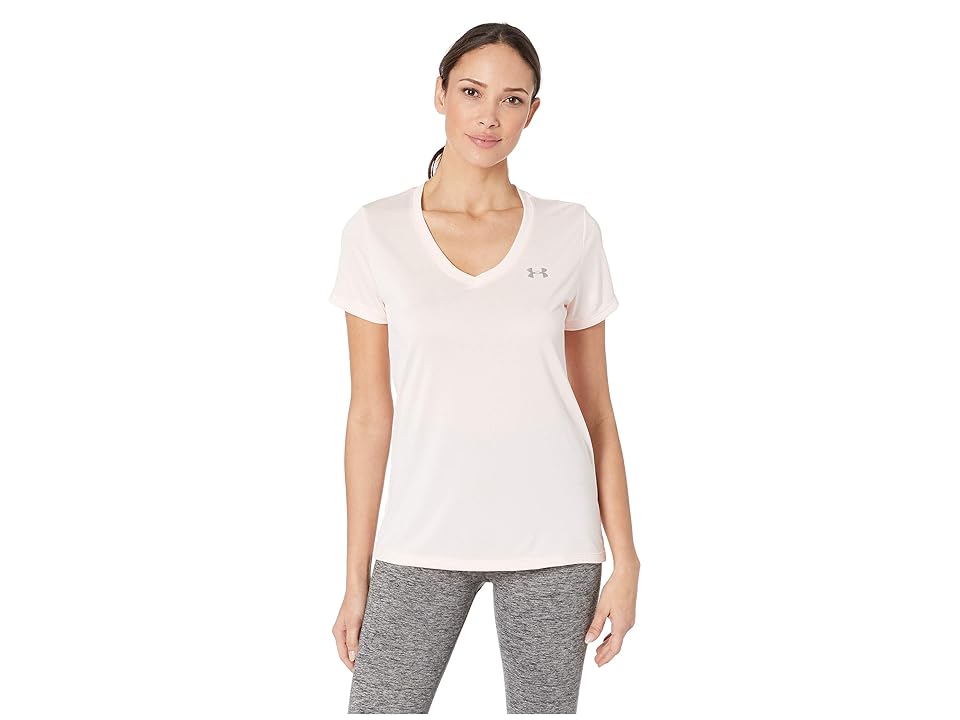 

Under Armour UA Techtm Twist V-Neck (Orange Dream/Metallic Silver) Women's Short Sleeve Pullover, Beige