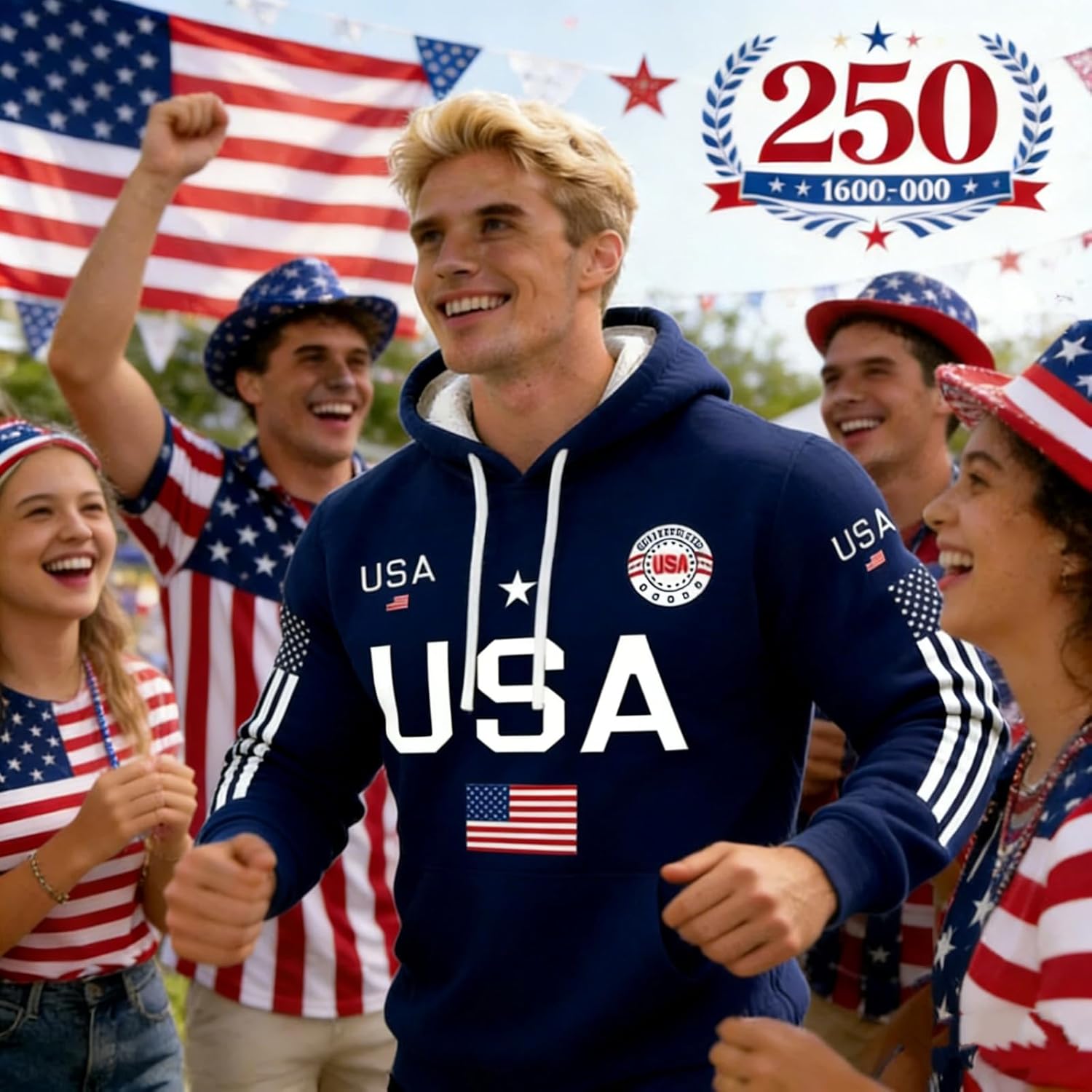 Men's Usa Patriotic Hoodies 250 Anniversary Usa Shirt Waffle American Flag Pullover 1776-2026 Sweatshirt Hooded - Image 3