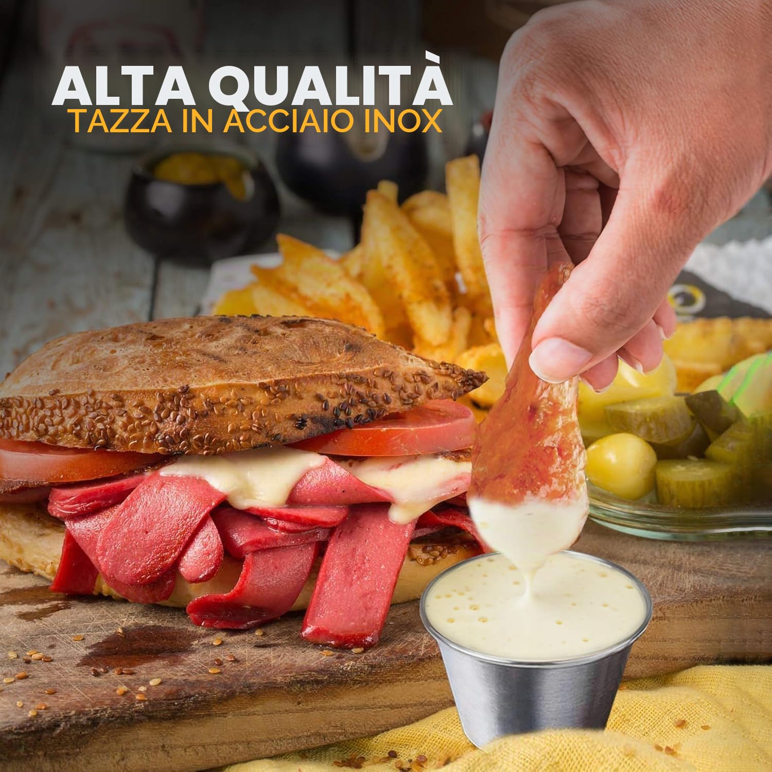Set da 100 grandi coppette per salse in acciaio inox | Formato ideale da 2,5 oz (75 ml) per salse, ketchup, condimenti per insalata e settore della ristorazione.