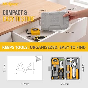 Hi-Spec Tool Set with Toolbox for Home, Office and DIY Repairs, Yellow