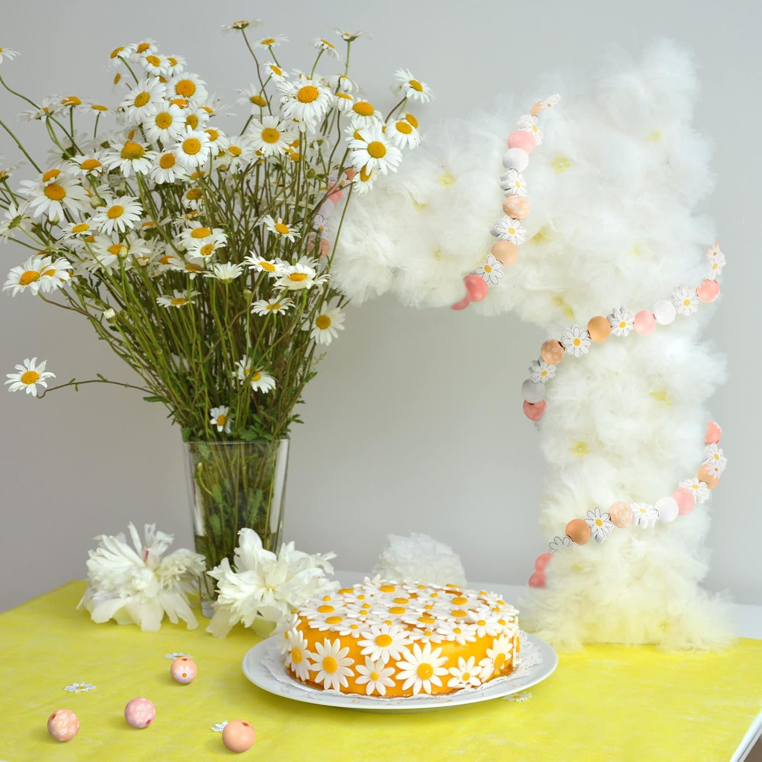 Buryeah 200 Pcs Daisy Flower Wooden Beads Set 16mm Daisy Round Beads 20mm Rustic Farmhouse Colorful Floral Printed Charms for Spring Summer DIY Crafts Jewelry Garland Keychain Making - Image 5