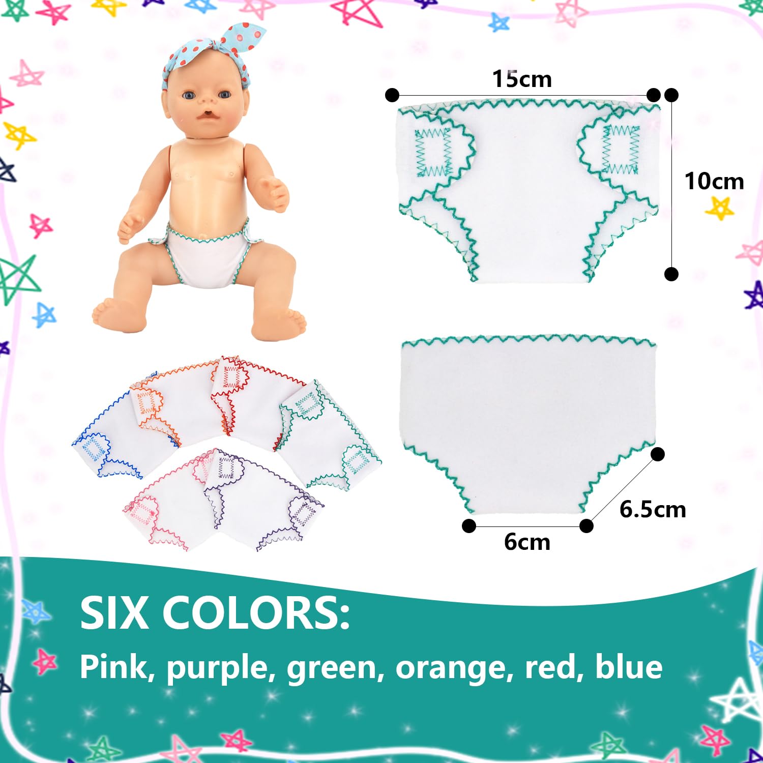 MEISH 6pcs Doll Diapers Baby Doll Diapers Underwear Doll Diapers Refill Baby Doll Accessories for 18 Inch Baby Dolls - Image 2