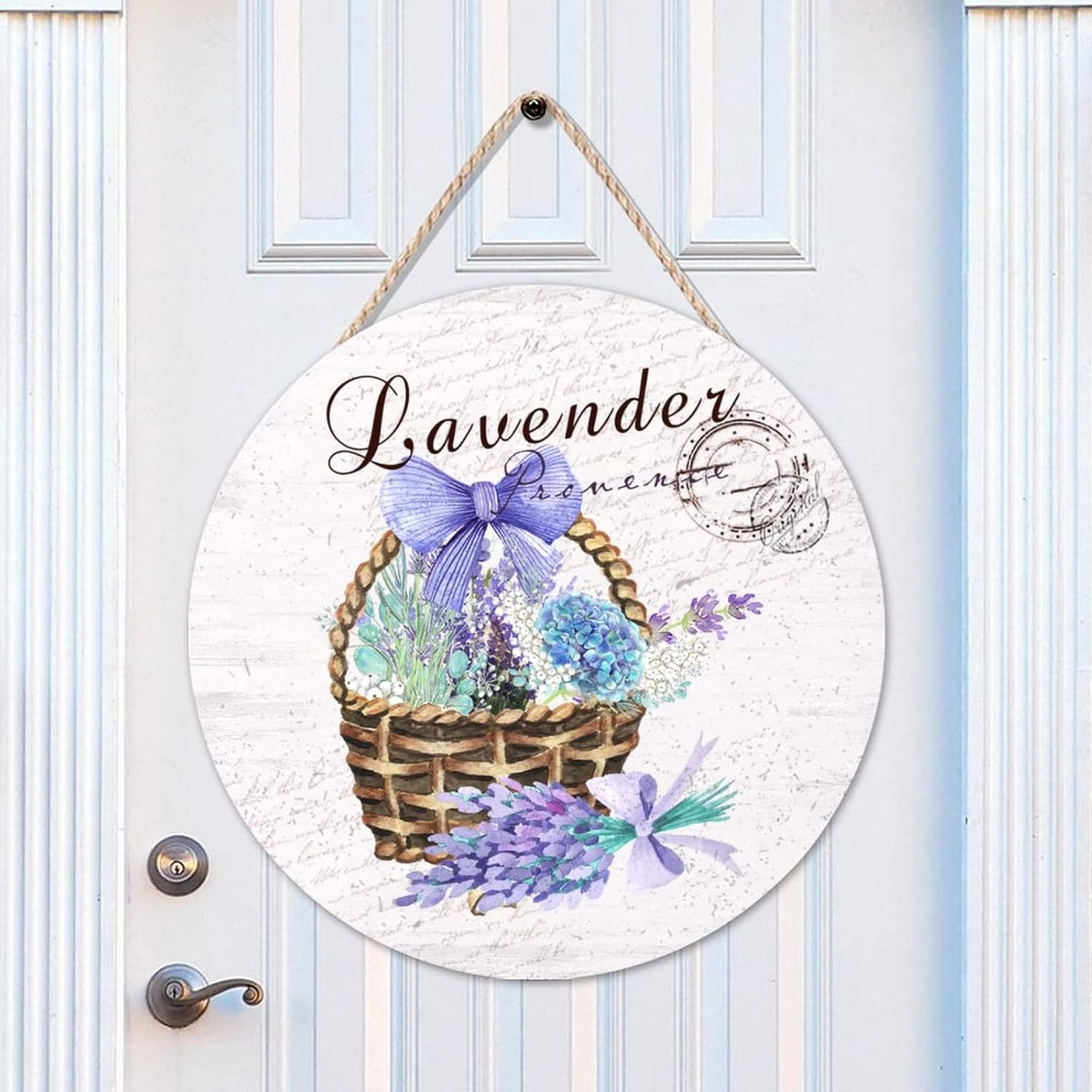 Flower Wall Door Hanging Sign, Lavender Wood Door Sign, Personalized Pattern 16x16in Front Door Round Wood Sign Farmhouse Front Porch Decor Housewarming Gifts