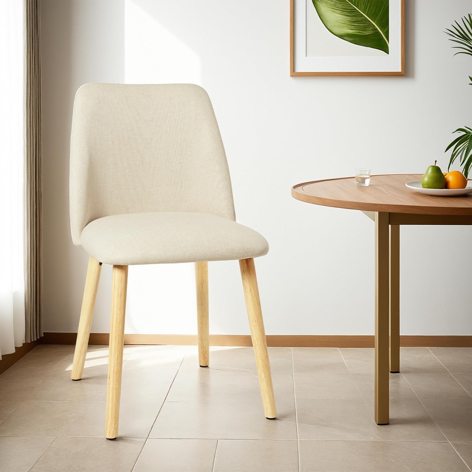 Juego de 6 sillas de Comedor con Patas de Madera y tapizadas de poliéster, para Comedor, Cocina, Oficina, Crema