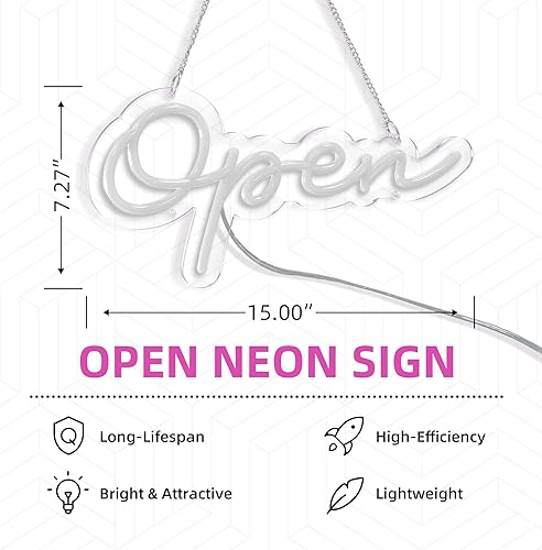 Miniatura 3 de MOLCOVEX - Letrero abierto de neón LED, letrero abierto de negocios con control remoto, luces de neón abiertas de brillo ajustable para restaurante,